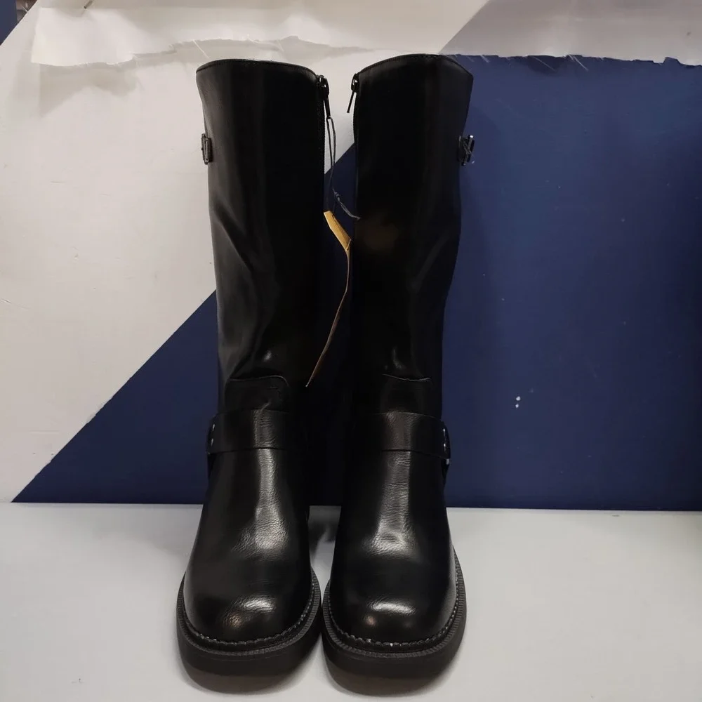 Frye & Co. Maeve Knee-High Biker Boots Womens 7.5M Black Air Cushioned Side Zip